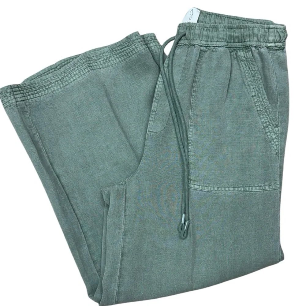 Joie Sage Green Linen Blend Wide Leg Crop Drastring Pants Medium Beach Casual - Picture 10 of 12